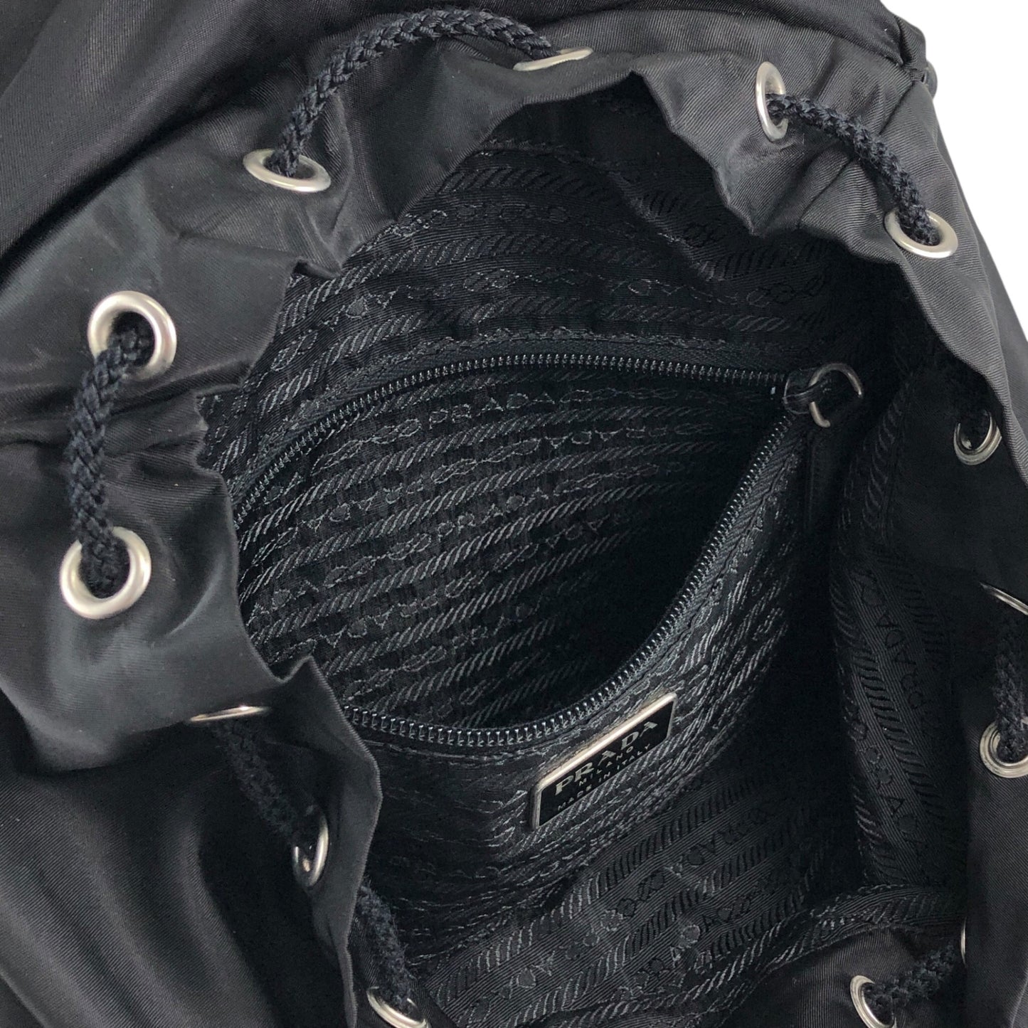 PRADA Tessuto Triangle Logo Front Buckle Backpack Black Vintage pyct8y