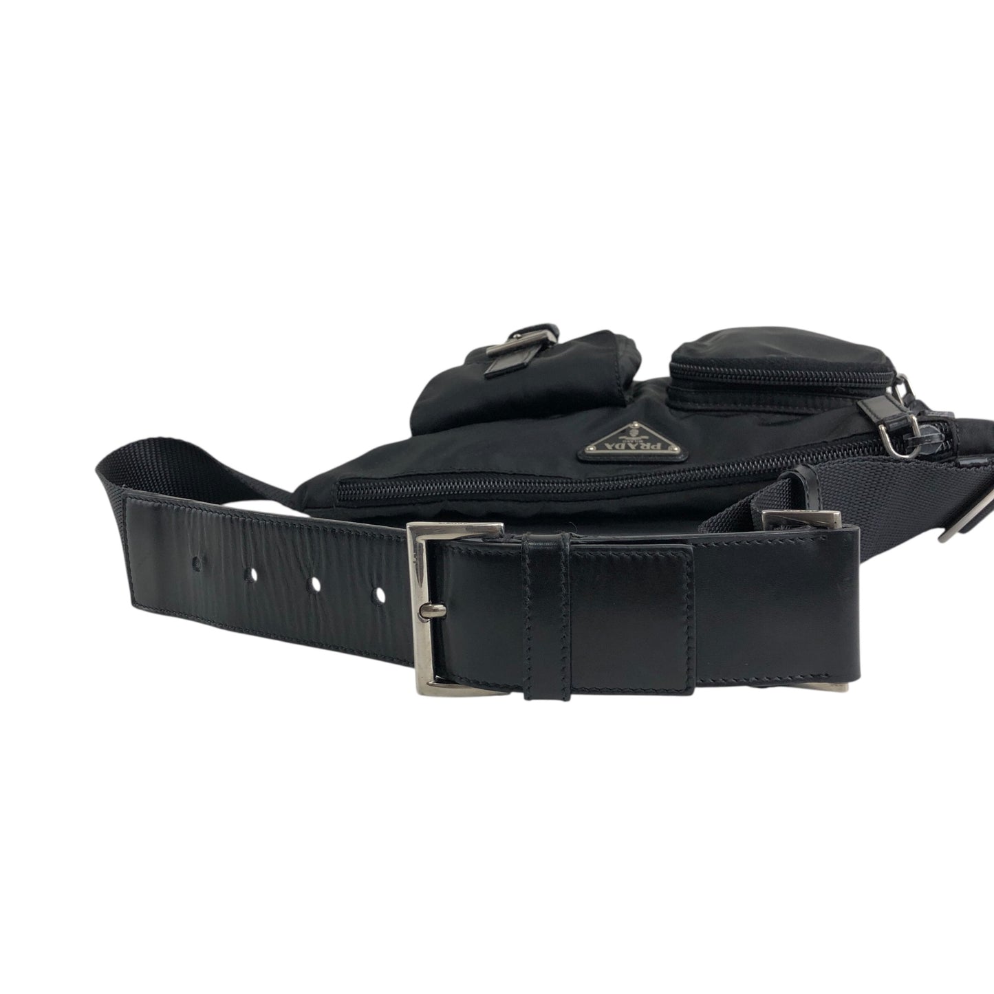 PRADA Triangle Logo Front Pocket Sling bag Black Vintage ts8rf4