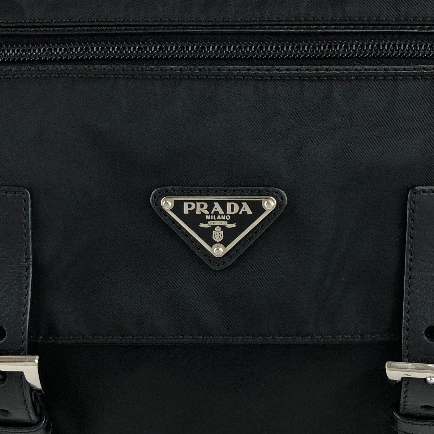 PRADA Triangle Logo Front Buckle Shoulder bag Black Vintage b2kema