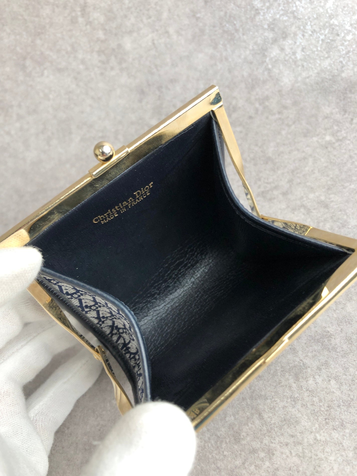 Christian Dior Trotter Metal Clasp Coin Purse Navy Vintage mfkmes