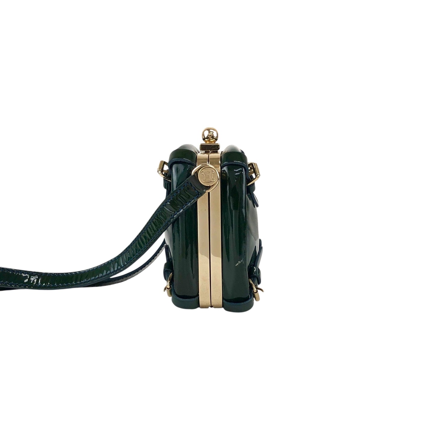 CELINE Metal Clasp Small Shoulder bag Green Vintage jye34i