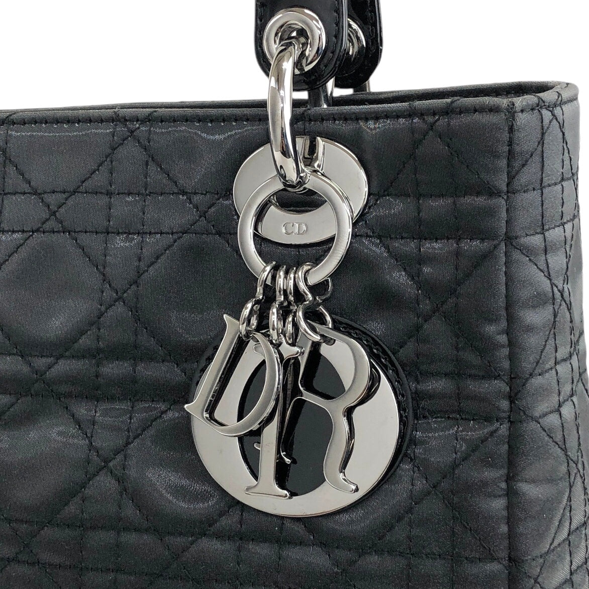 Christian Dior Cannage CD Logo Charm Two-way Handbag Shoulder bag Black Vintage 5cgj75