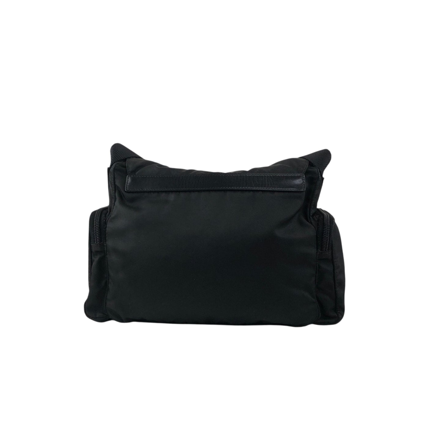 PRADA Tessuto Triangle Logo Front Buckle Side Pocket Shoulder bag Black Vintage 5whkzb