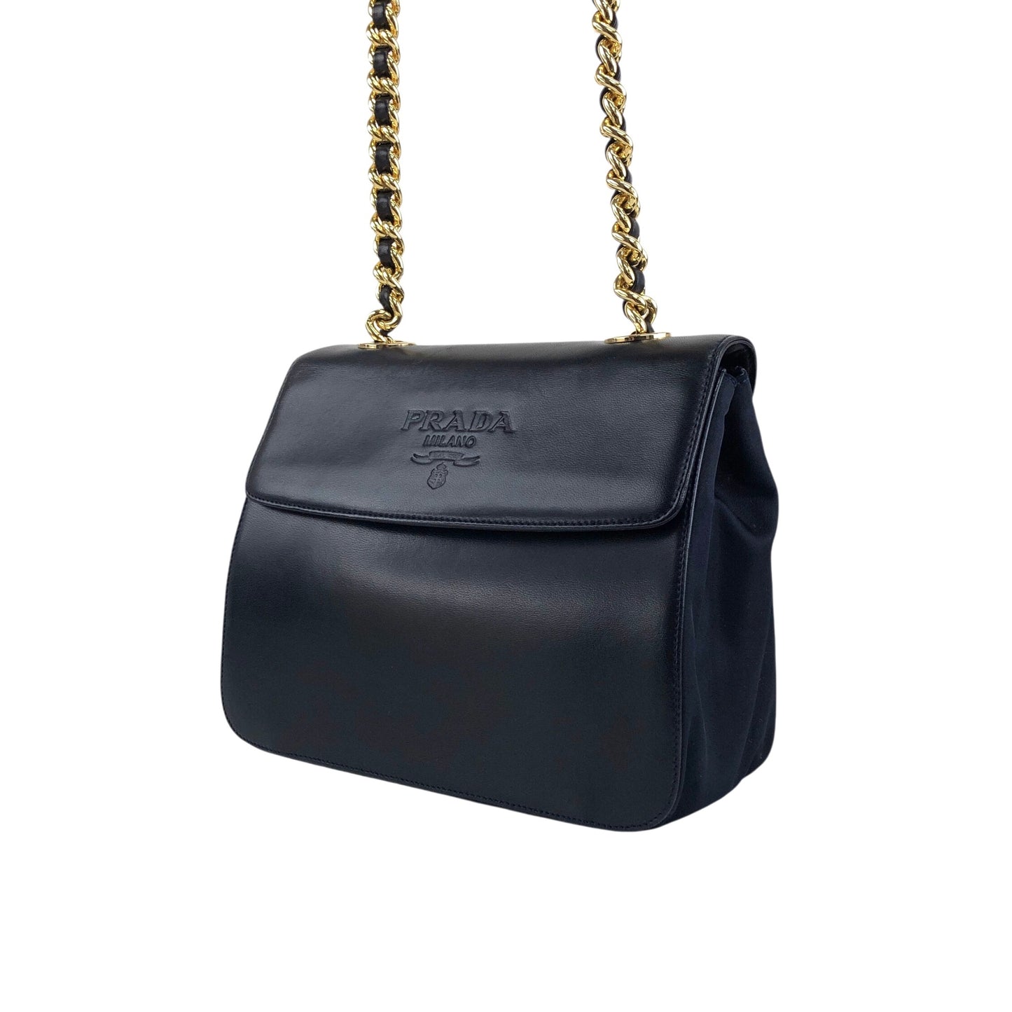 PRADA Logo Chain houlder bag Black Vintage 8snhrv
