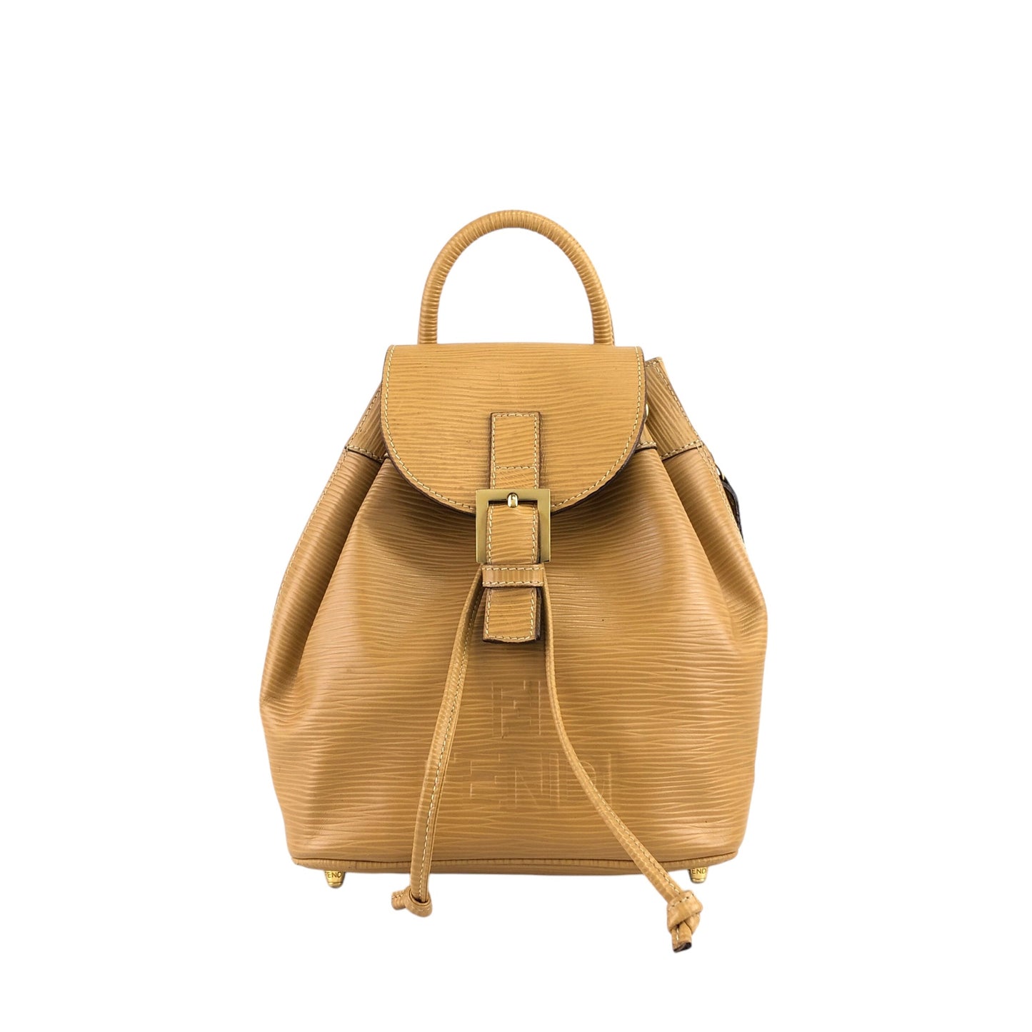 FENDI 標誌壓花前扣背包 米色復古 47jcck