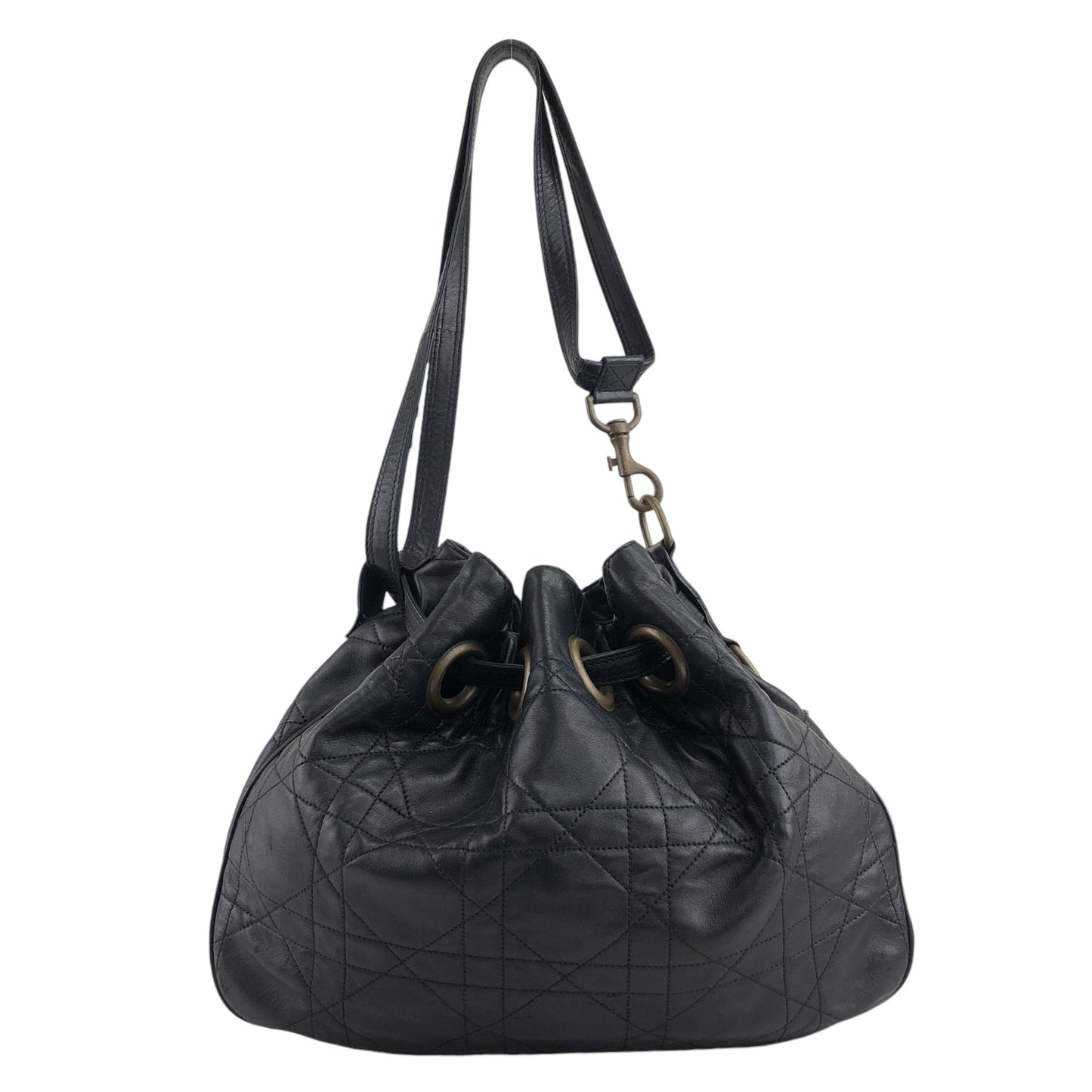 Christian Dior Cannage Logo Motif 抽繩肩背包 黑色 復古 ryhx6x