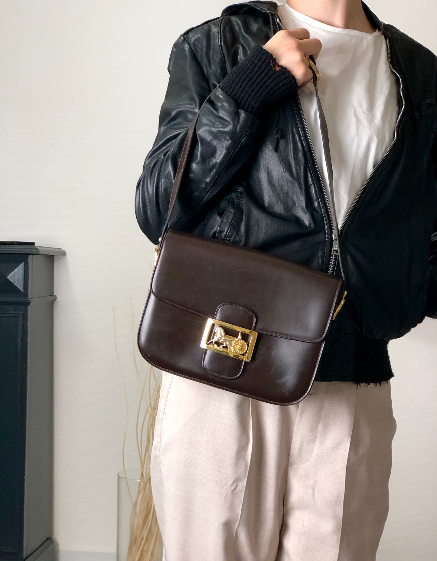 CELINE 馬車肩背包 棕色 復古 8ewcxg
