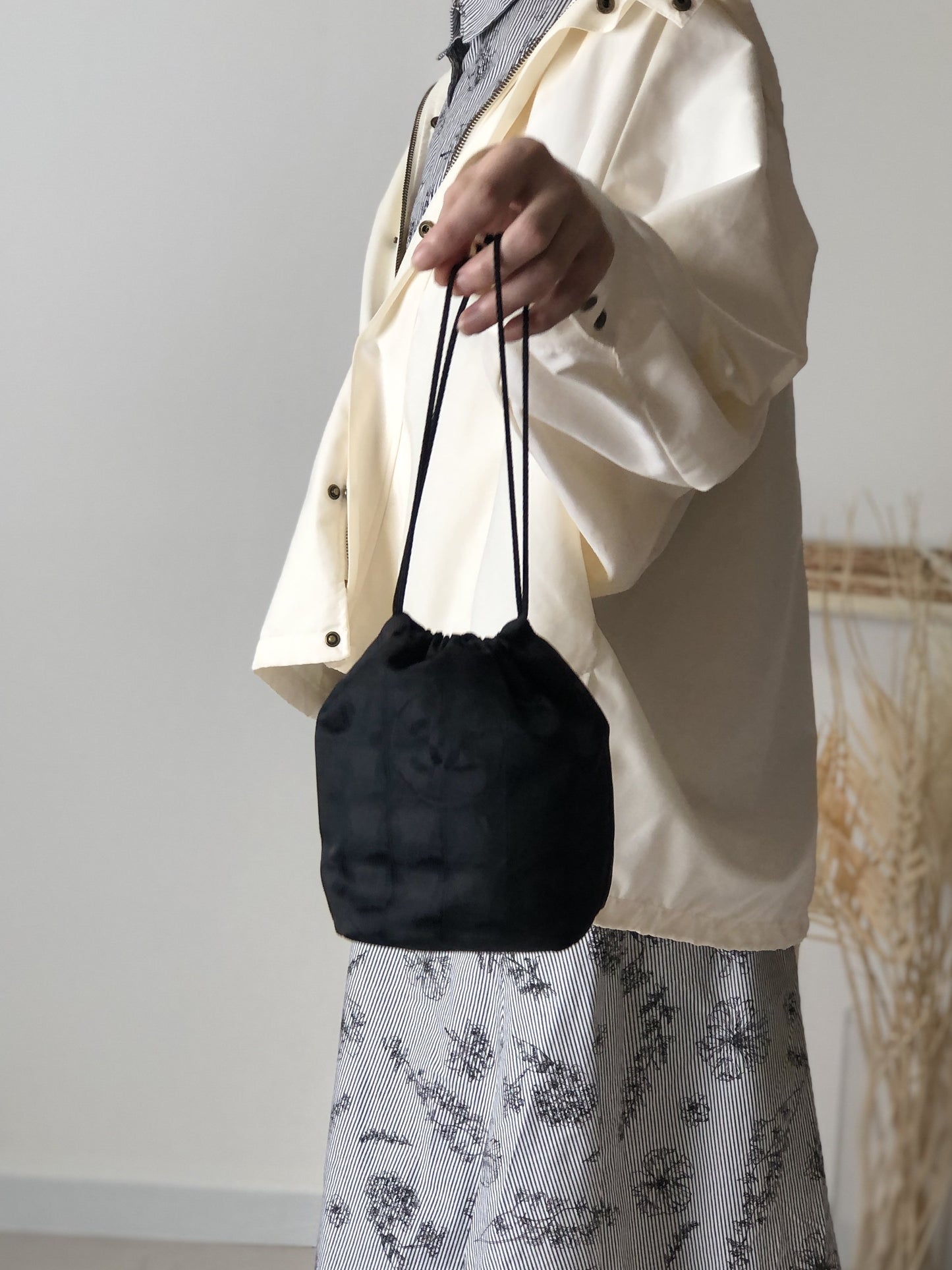 CHANEL New Travel Line Drawstring Small Handbag Black Vintage x7242n
