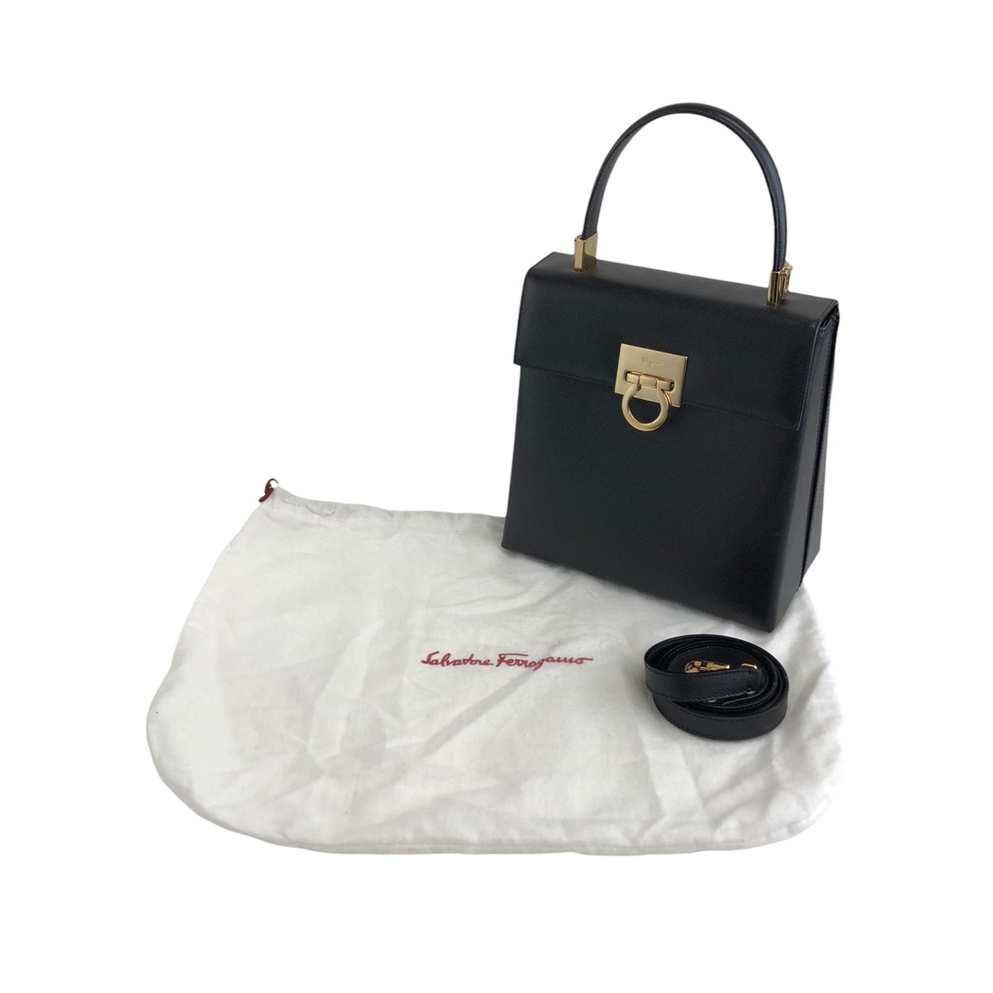 Salvatore Ferragamo Gancini Two-way Handbag Shoulder bag Black Vintage zaxbv3