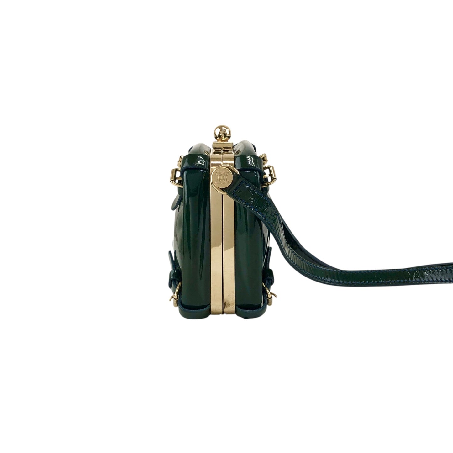 CELINE Metal Clasp Small Shoulder bag Green Vintage jye34i