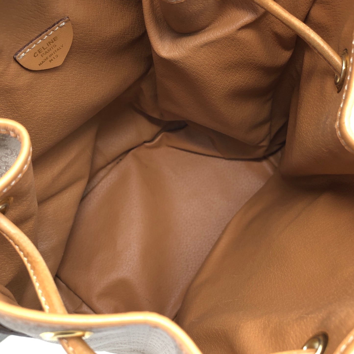 CELINE Macadam Two-way Drawstring Handbag Shoulder bag Beige Vintage jtr86n