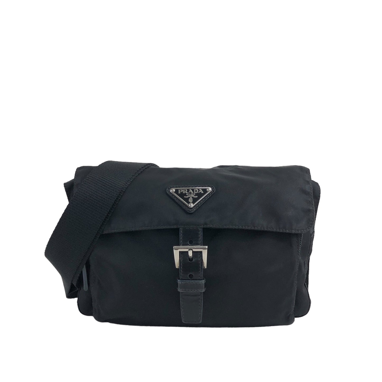 PRADA Triangle Logo Front Buckle Shoulder bag Black Vintage t6pn2f