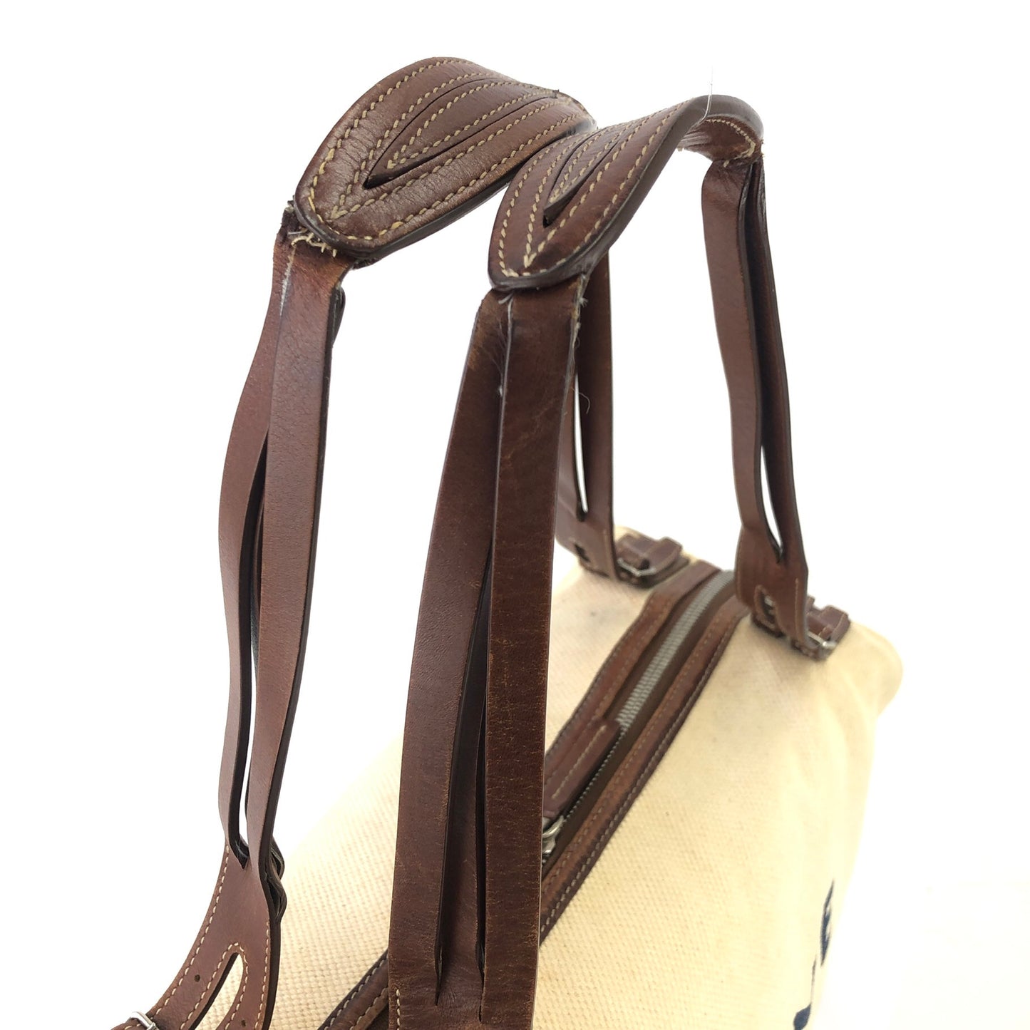 CELINE Logo Canvas Leather Boston bag Handbag Ivory Vintage rxrarg