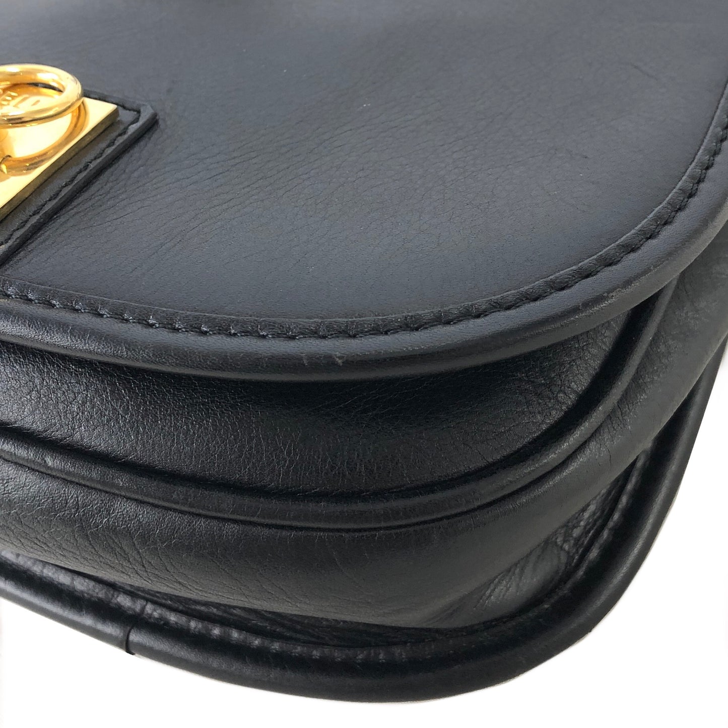 CELINE Gancini Flap Leather Shoulder bag Black Vintage 8na8ex