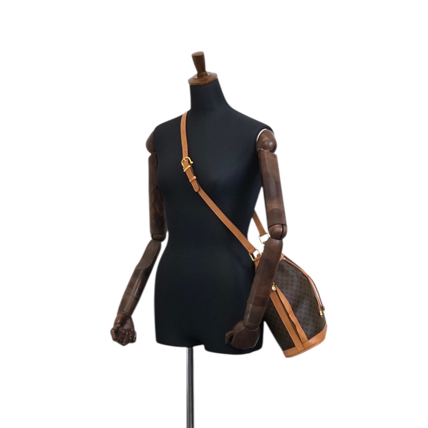 CELINE Macadam Blason Drawstring Shoulder bag Brown Vintage yp4ki3