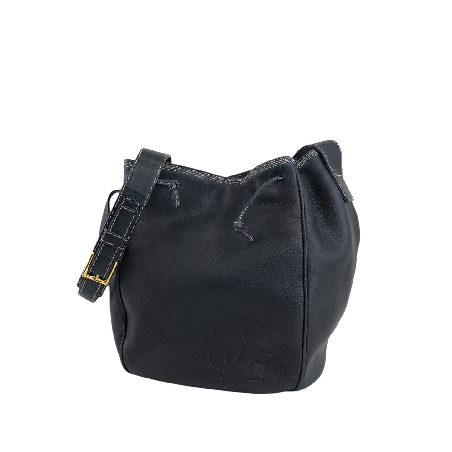 LOEWE Anagram Drawstring Shoulder bag Navy Vintage 3vjxri