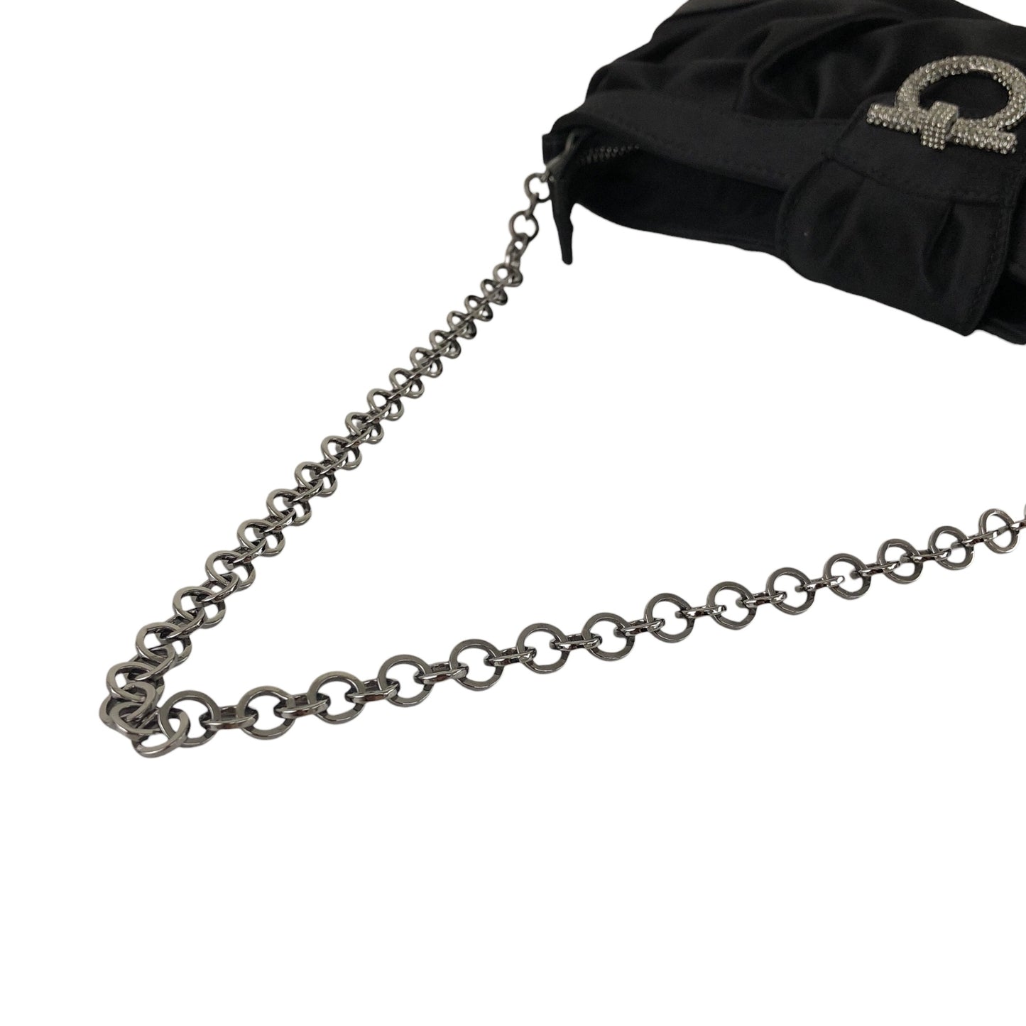 Salvatore Ferragamo Gancini Rhinestone Chain Shoulder bag Black Vintage nibfdw