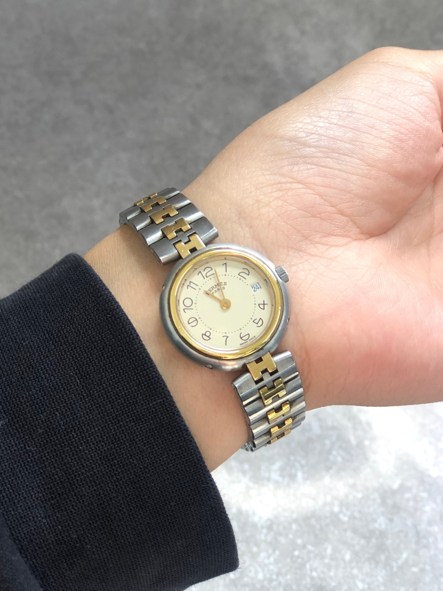 HERMES Quartz Watch Silver×Gold Vintage psz3jv