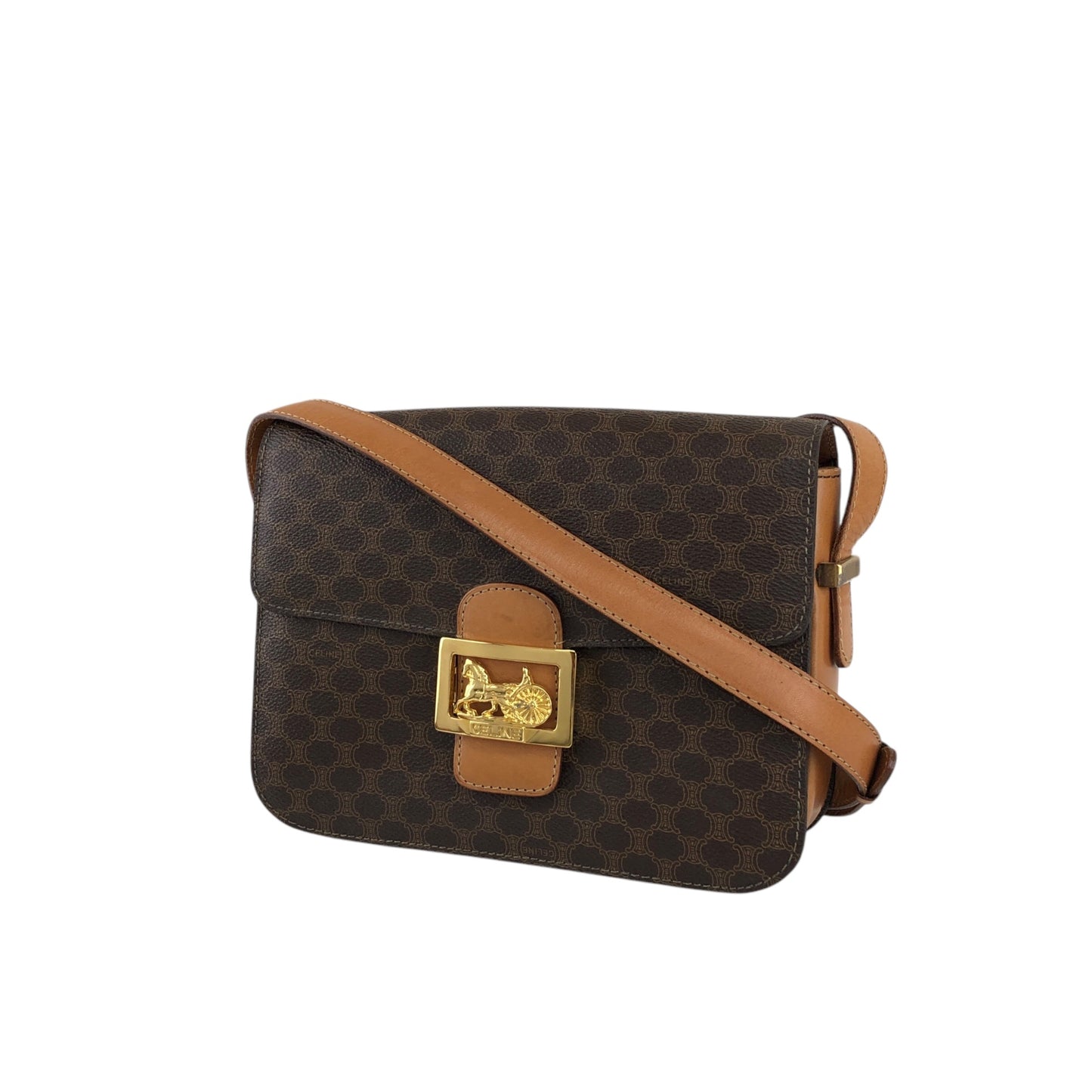 CELINE Macadam Horse Carriage Shoulder bag Brown Vintage dccdnx