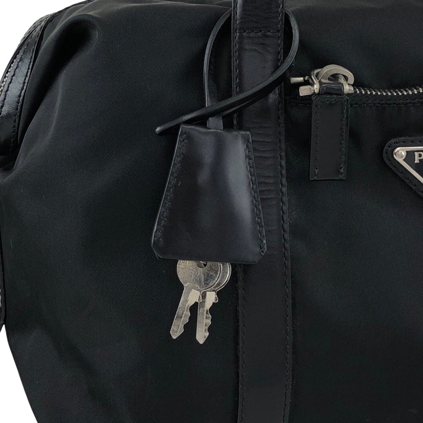 PRADA Tessuto Triangle Logo Small Boston bag Handbag Black Vintage kg2zxs