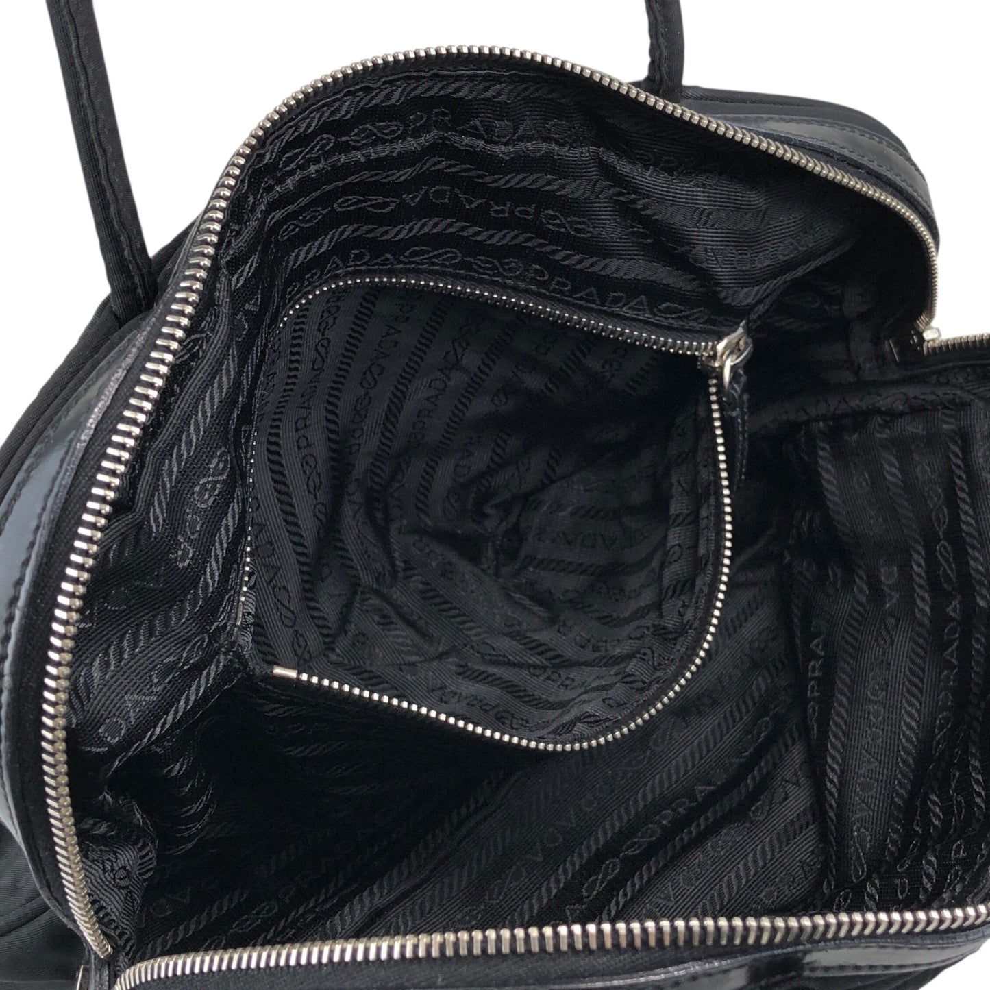 PRADA Tessuto Triangle Logo Front Pocket Small Boston bag Handbag Black Vintage gips8j