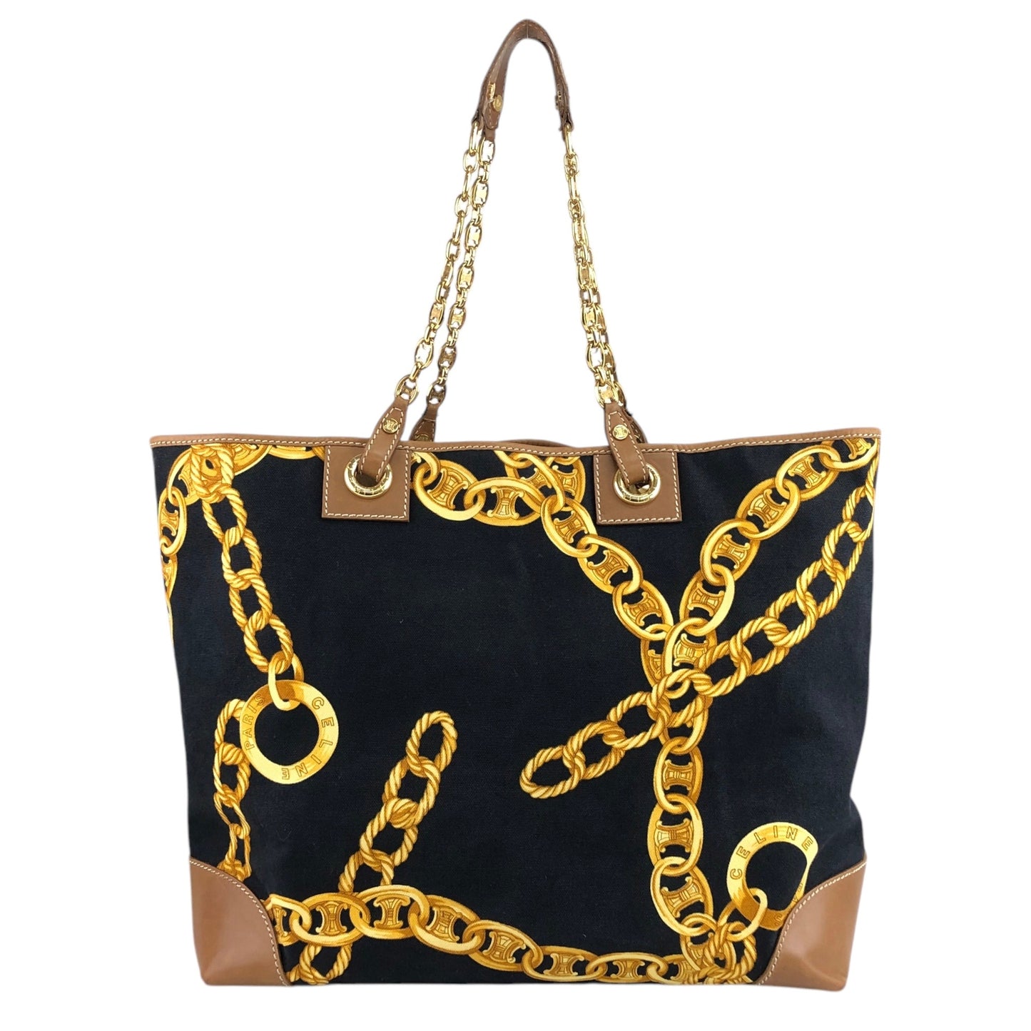 CELINE Blason Chain Shoulder bag Totebag Black Vintage vskgie