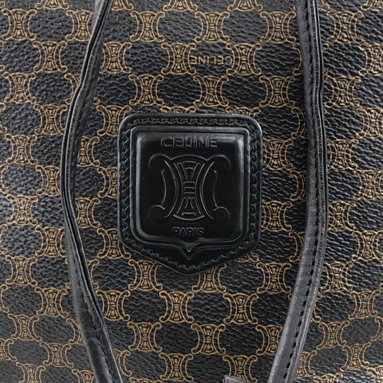 CELINE Macadam Blason Drawstring Shoulder bag Black Vintage x5e8fx