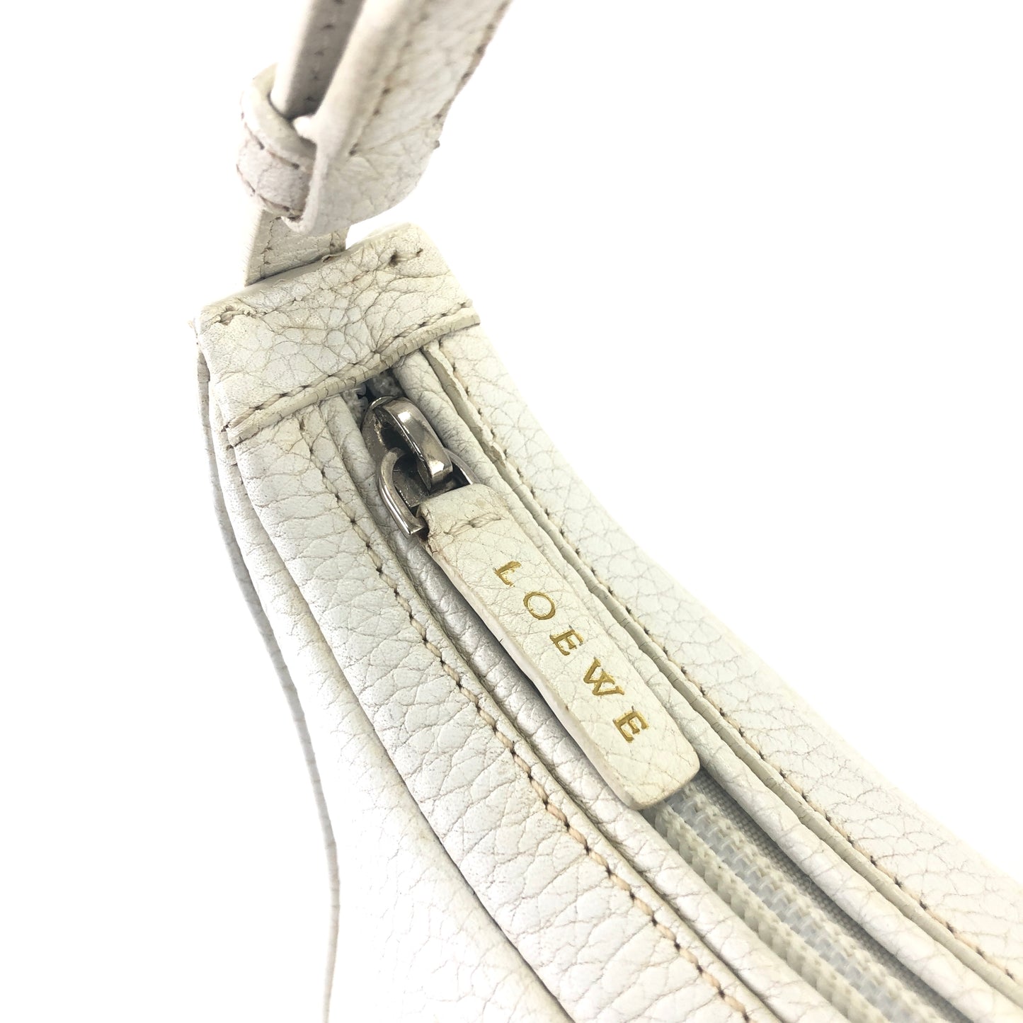 LOEWE Logo Motif Embossed Leather Handbag Hobobag White Vintage 2rsgb7