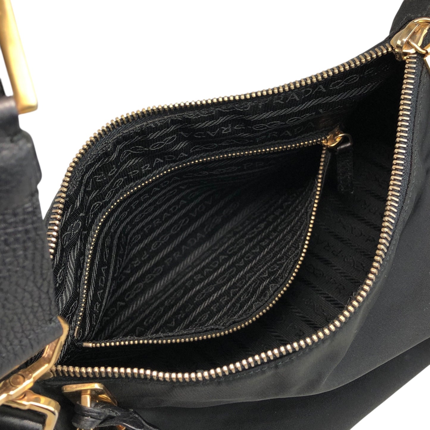 PRADA Triangle Logo Padlock Shoulder bag Black Vintage diw6aj