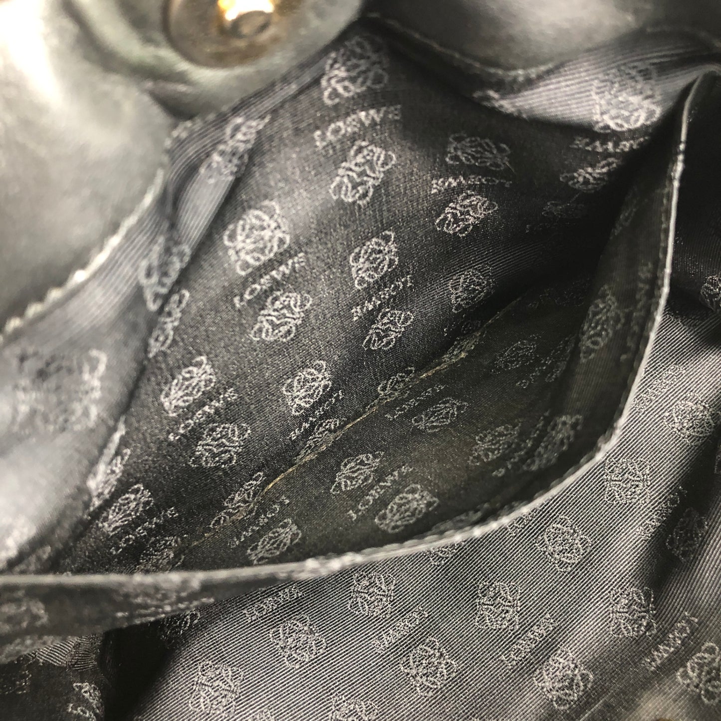 LOEWE Anagram Drawstring Handbag Black Vintage nggky5