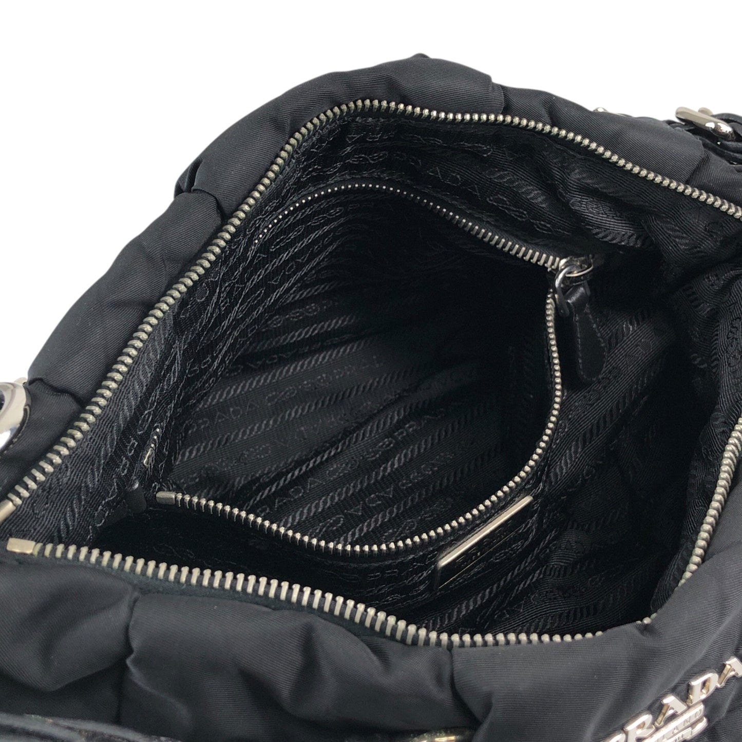 PRADA Logo Shoulder bag Hobobag Black Vintage kut77d