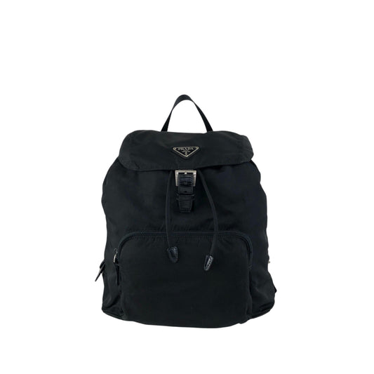 PRADA Tessuto Triangle Logo Front Buckle Backpack Black Vintage vwh35w