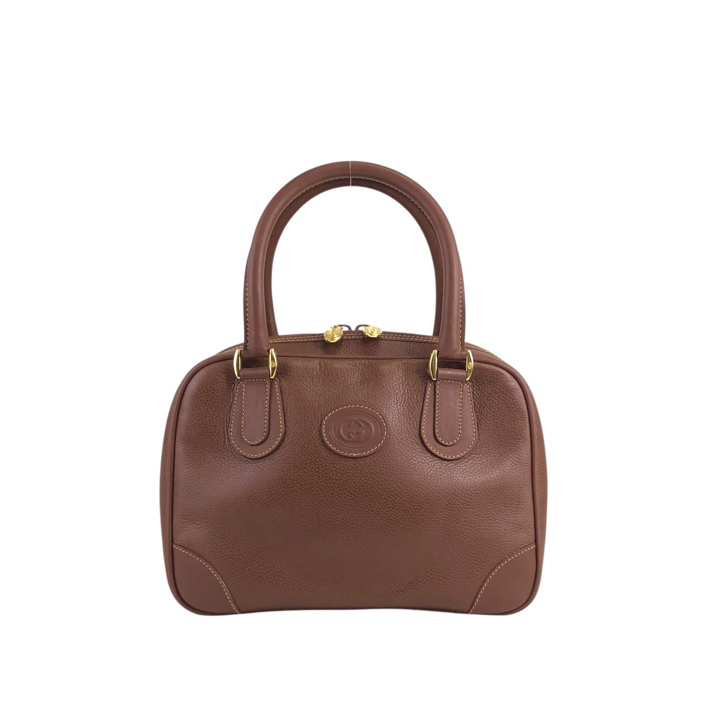 GUCCI Logo Embossed Handbag Boston bag Brown Vintage 7vibey