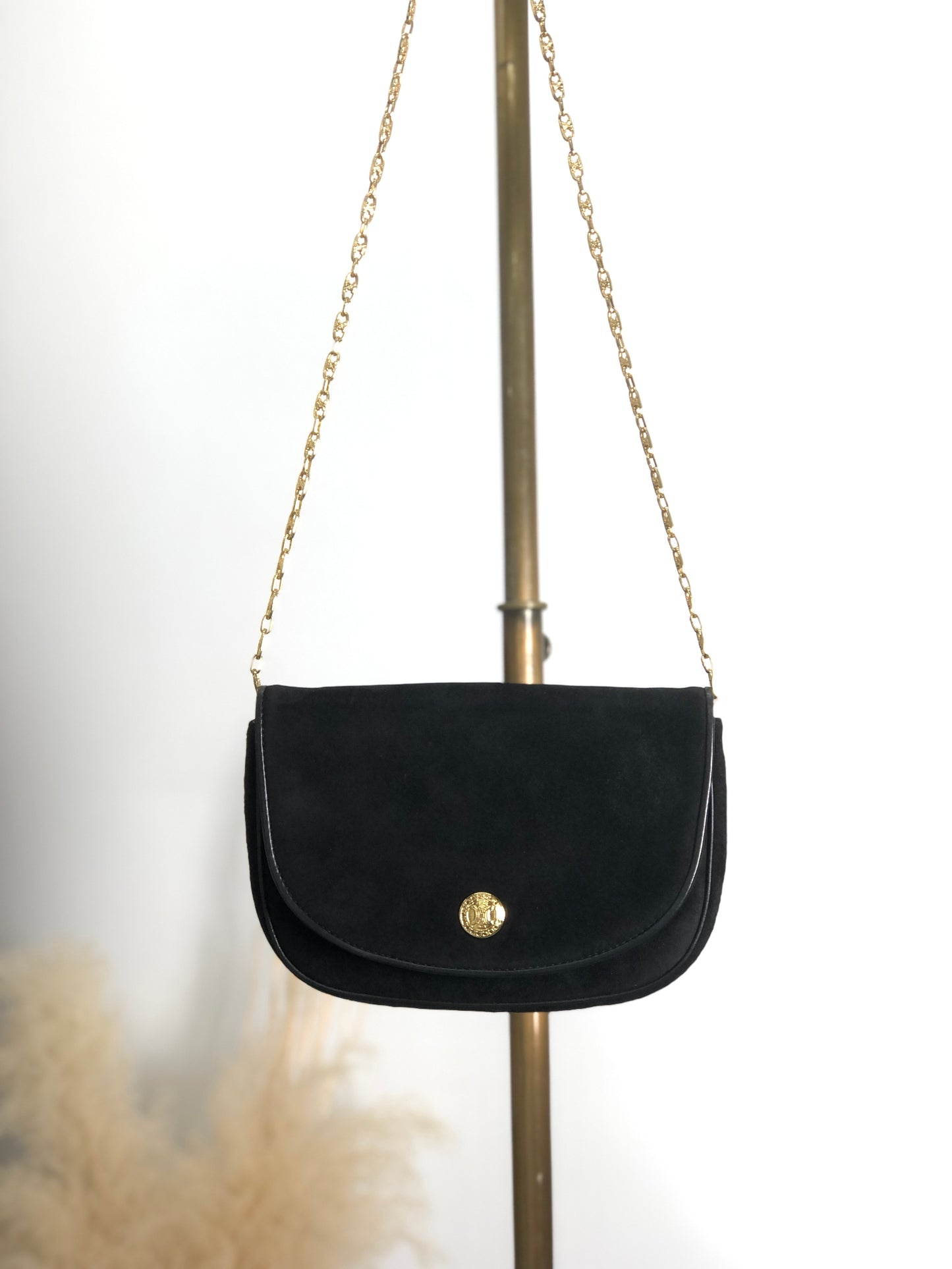 CELINE Triomphe Chain Shoulder bag Black Vintage wr8cw3