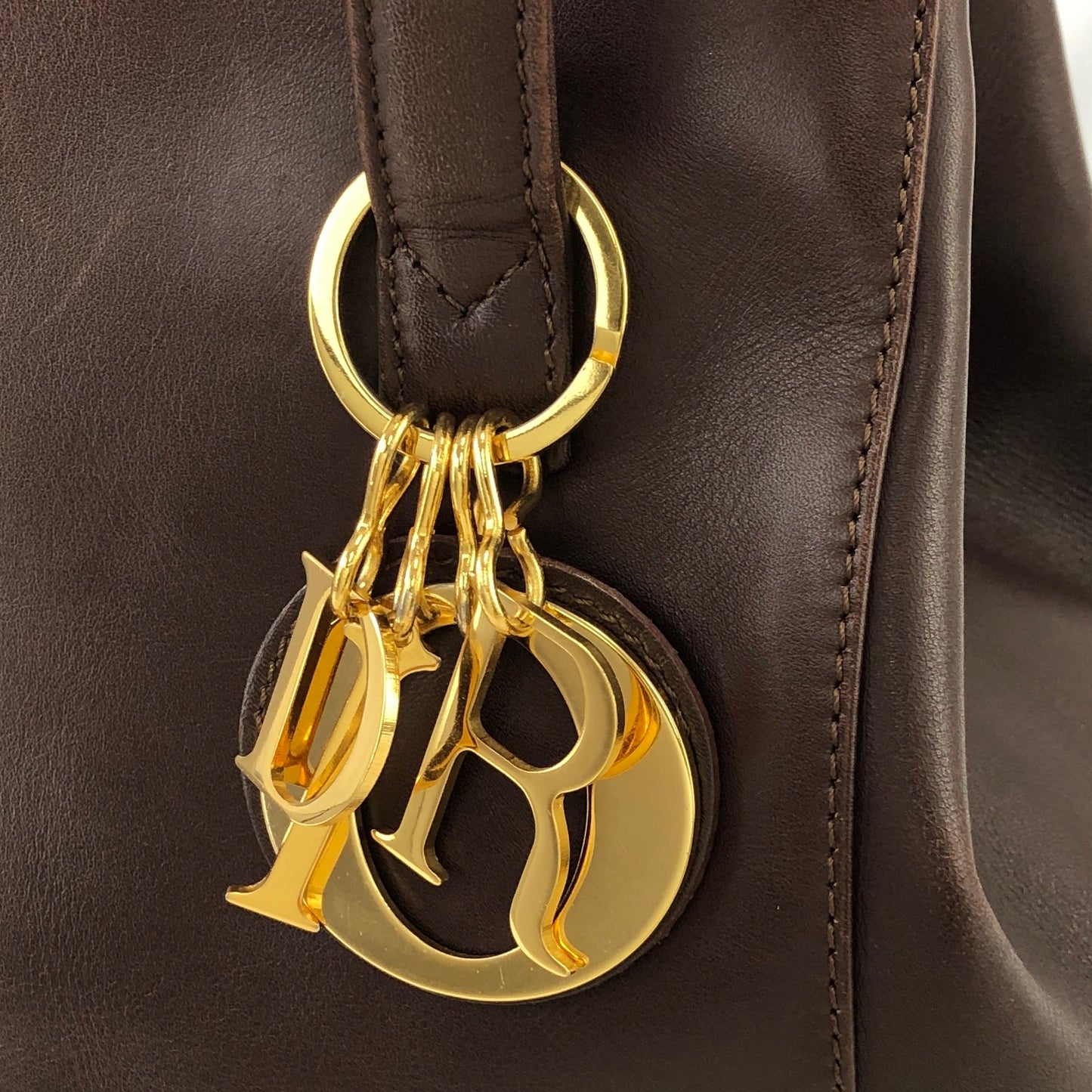 Christian Dior Logo Charm Leather Shoulder bag Brown Vintage 86wd6t