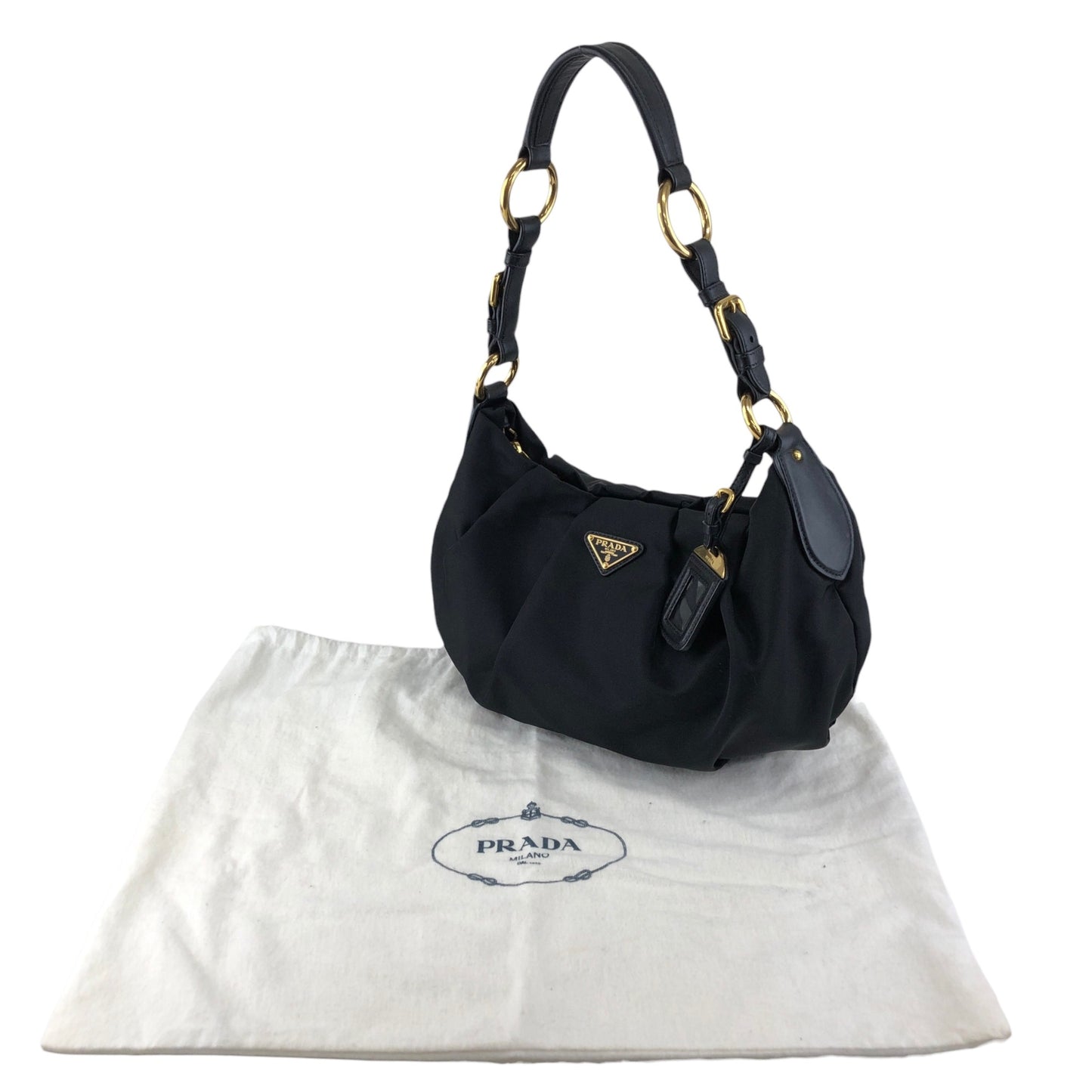 PRADA Tessuto Triangle Logo Shoulder bag Hobobag Black Vintage e3vera