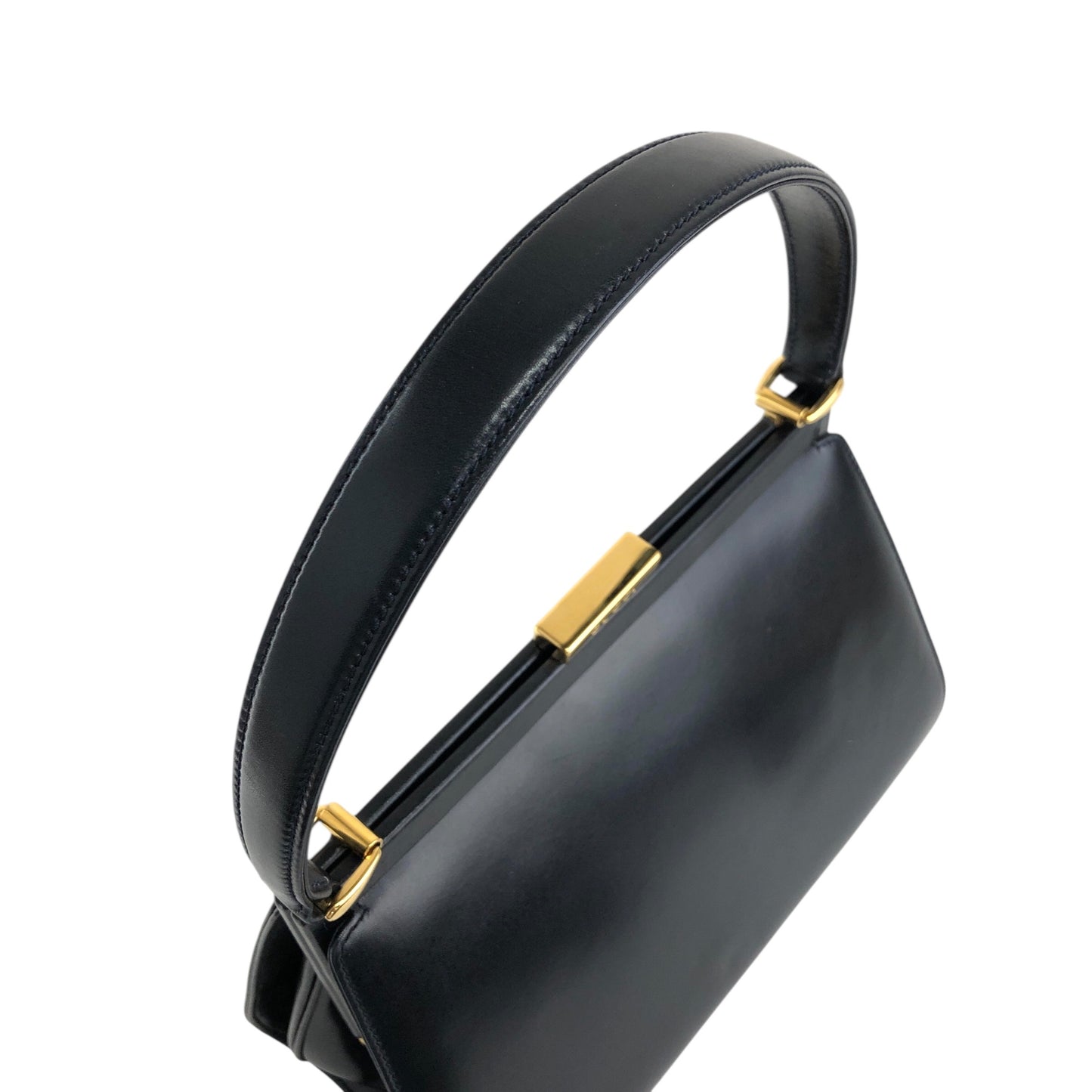 GUCCI Metal Clasp Handbag Navy Vintage 7taztf