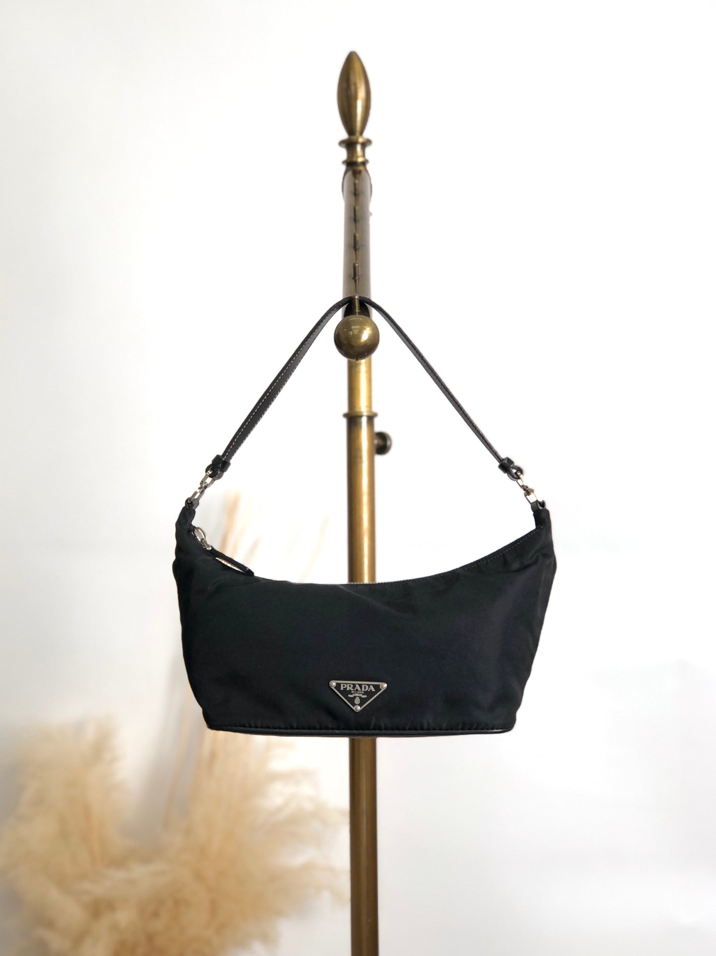 PRADA Tessuto Triangle Logo Small Handbag Black Vintage 2efib2