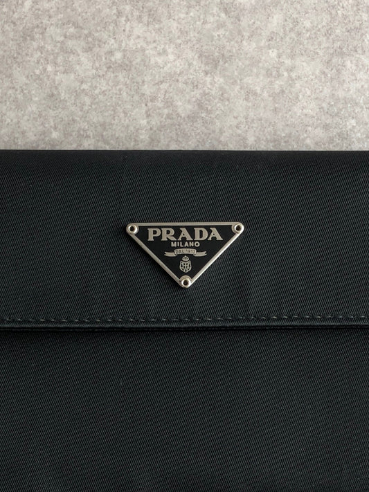 PRADA Tessuto Triangle Logo Folded Wallet Black Vintage baazbt