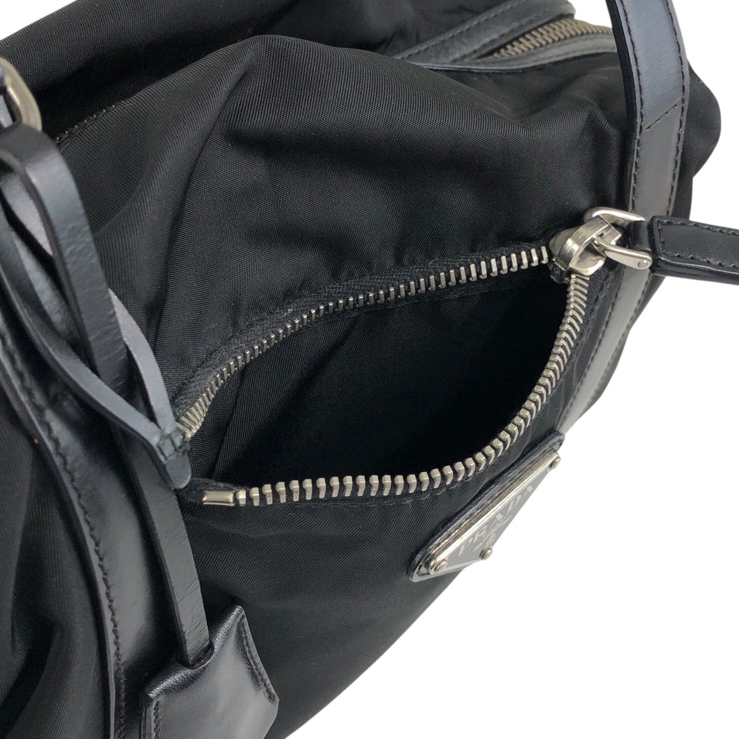 PRADA Tessuto Triangle Logo Small Boston bag Handbag Black Vintage pde7em