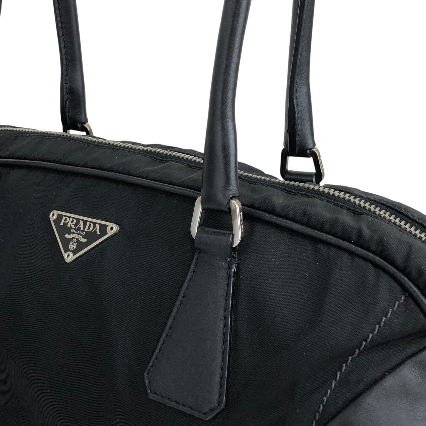 PRADA Triangle Logo Handbag Small Boston bag Black Vintage dhv4zr