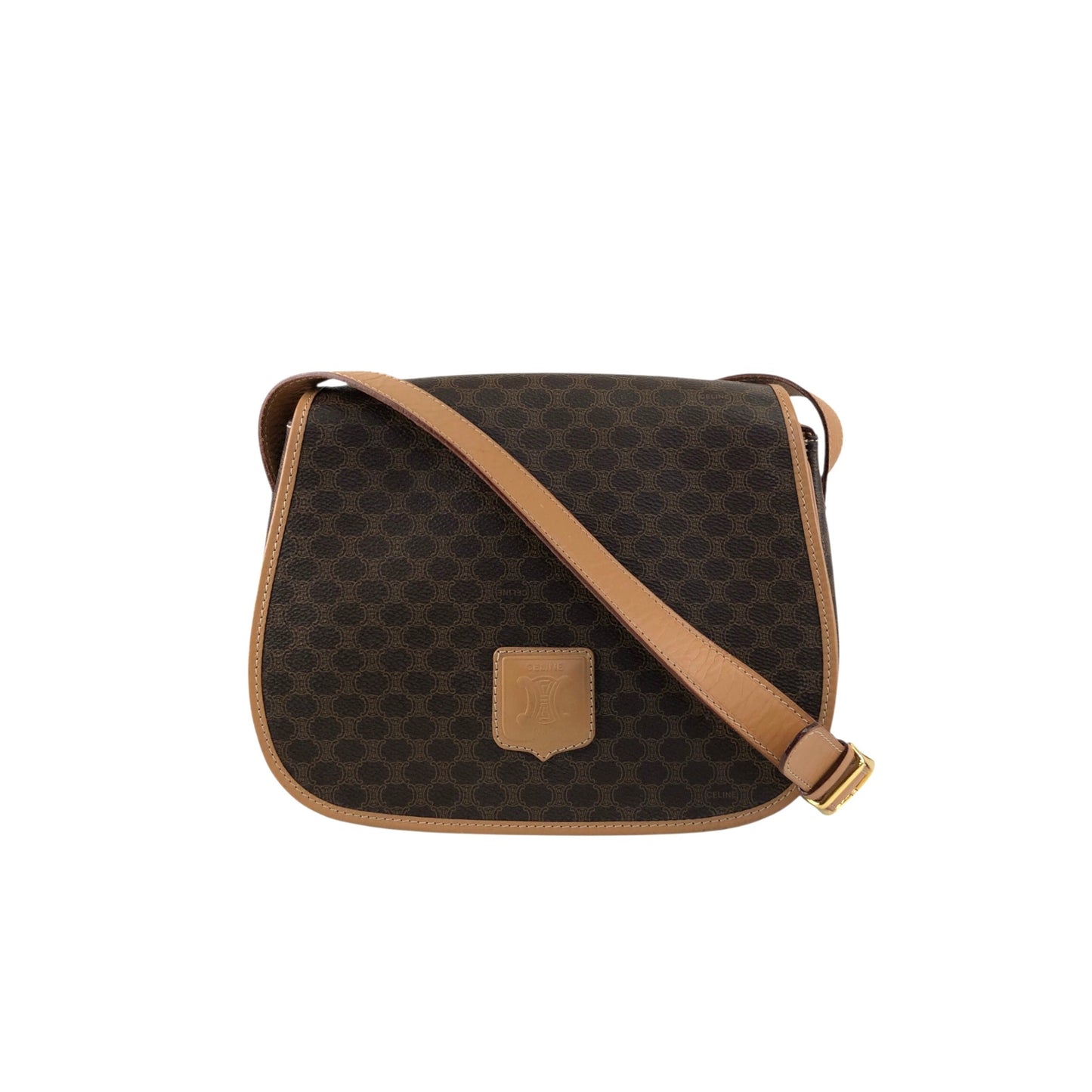 CELINE Macadam Blason Flap Shoulder bag Brown Vintage kbjacj