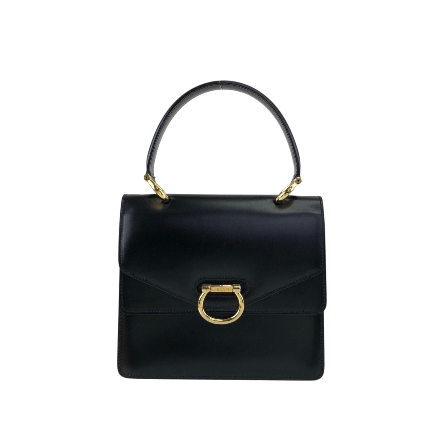 CELINE Horse Bit Double Flap Handbag Black Vintage nrxerm