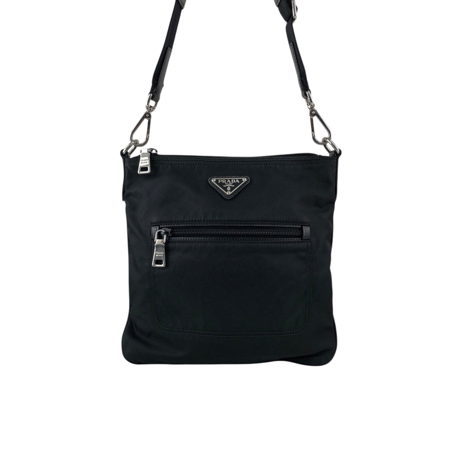 PRADA Tessuto Triangle Logo Front Pocket Shoulder bag Black Vintage viexpn