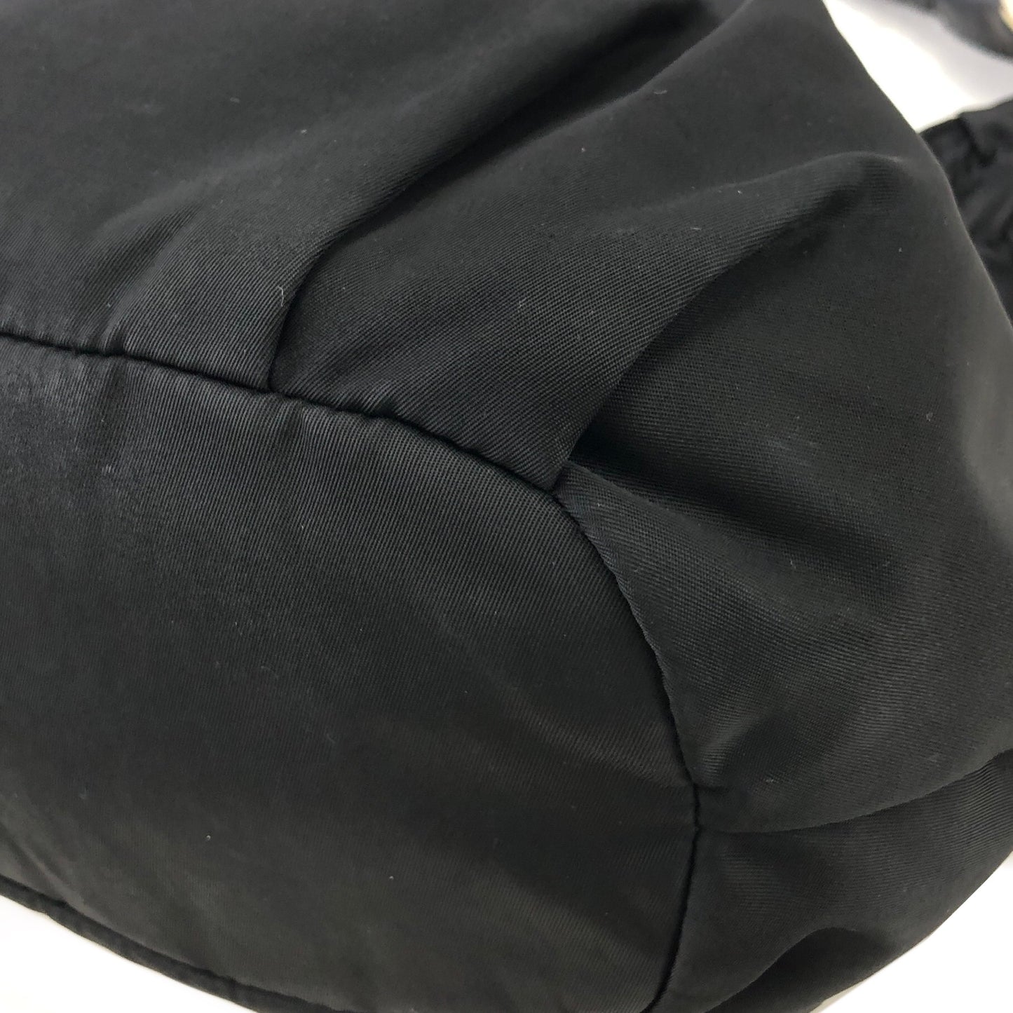 PRADA Logo Nylon Leather Shirring Handbag Black Vintage xwztuy