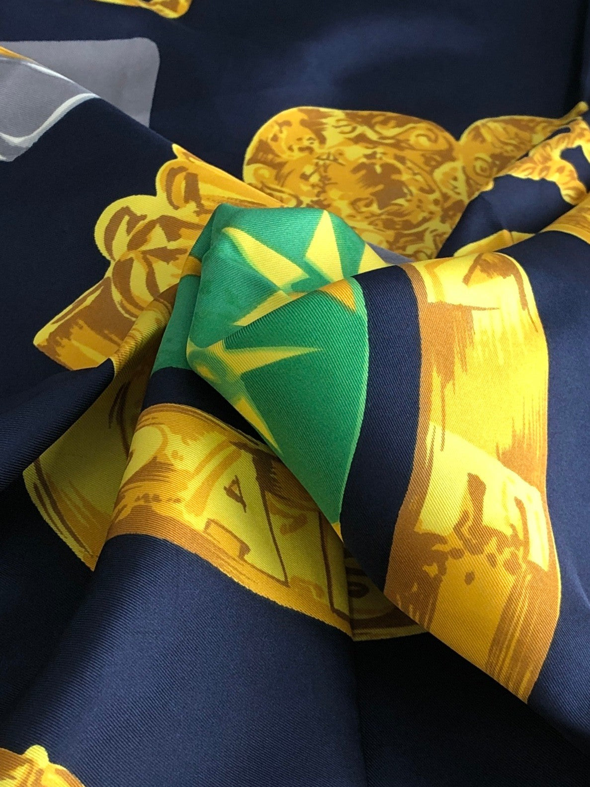 CELINE Starball Arc de Triomphe Scarf Green×Navy Vintage amx5ih