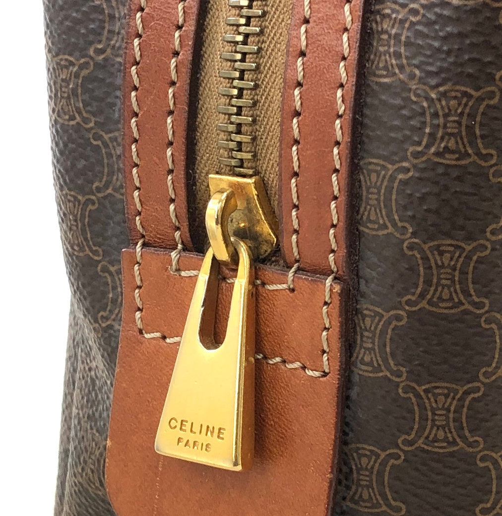 CELINE Macadam Blason Half Round Handbag Brown Vintage kdbz26