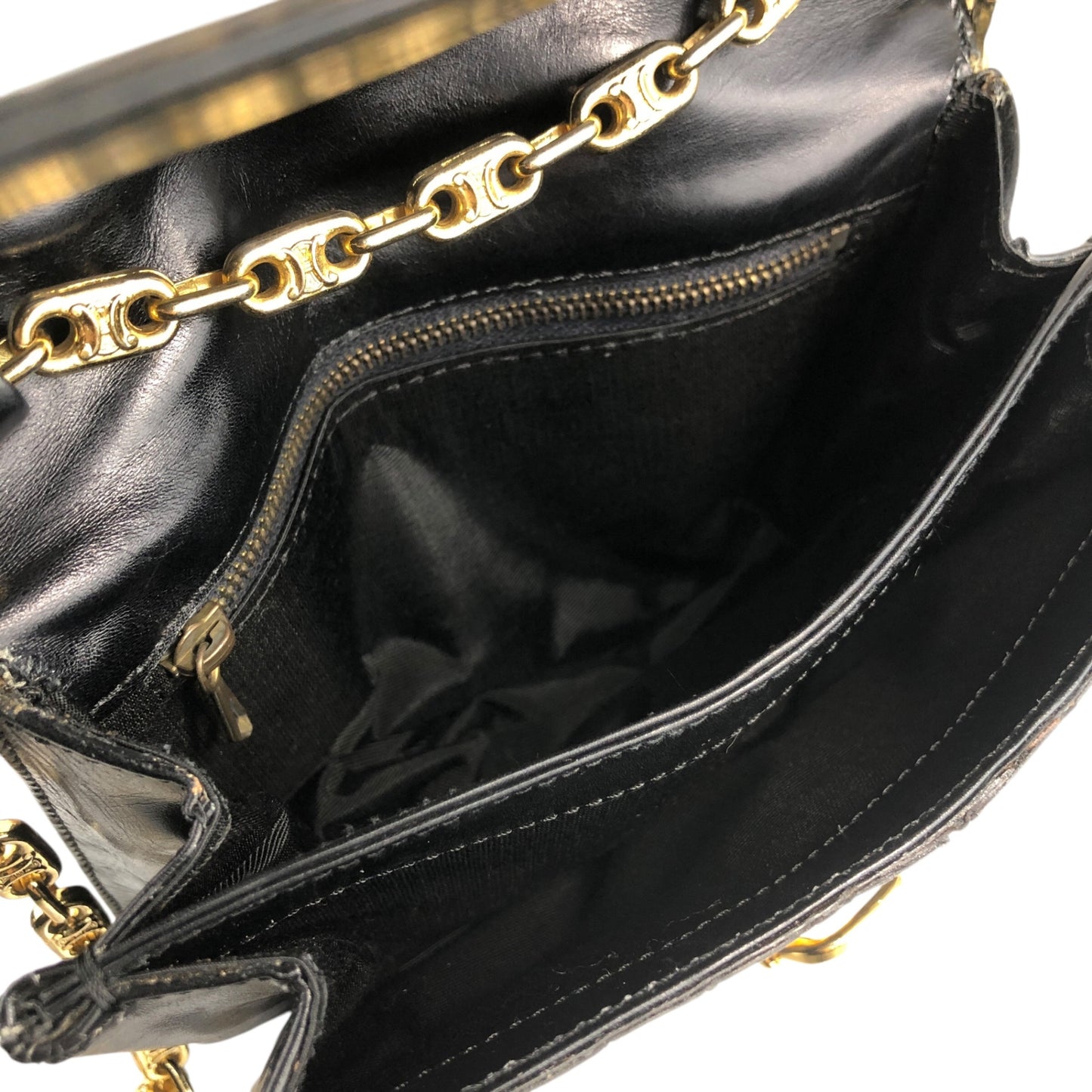 CELINE Horse Bit Chain Shoulder bag Black Vintage pu7w2k