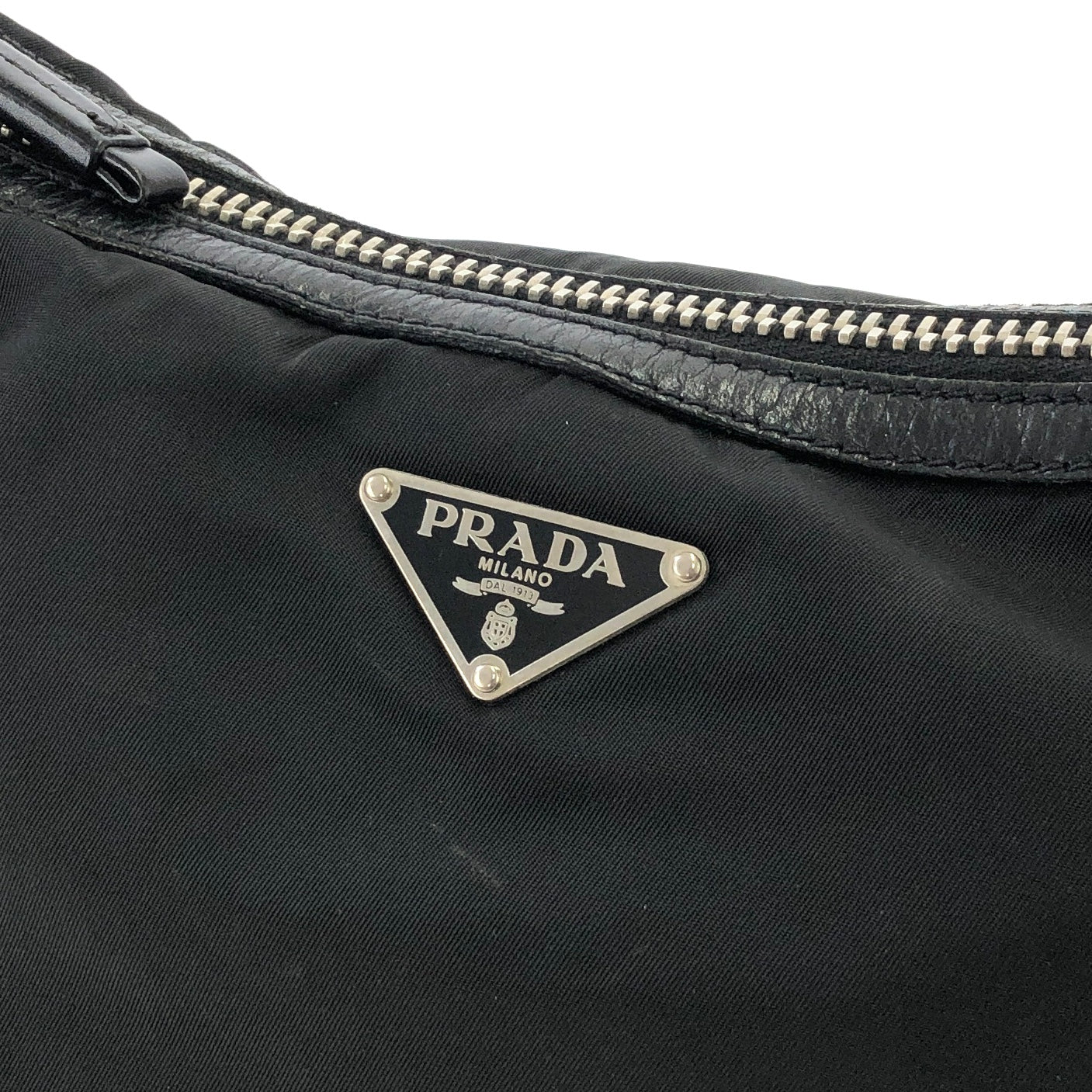 PRADA Triangle Logo Nylon Leather Shoulder bag Hobobag Black Vintage ba8fpy