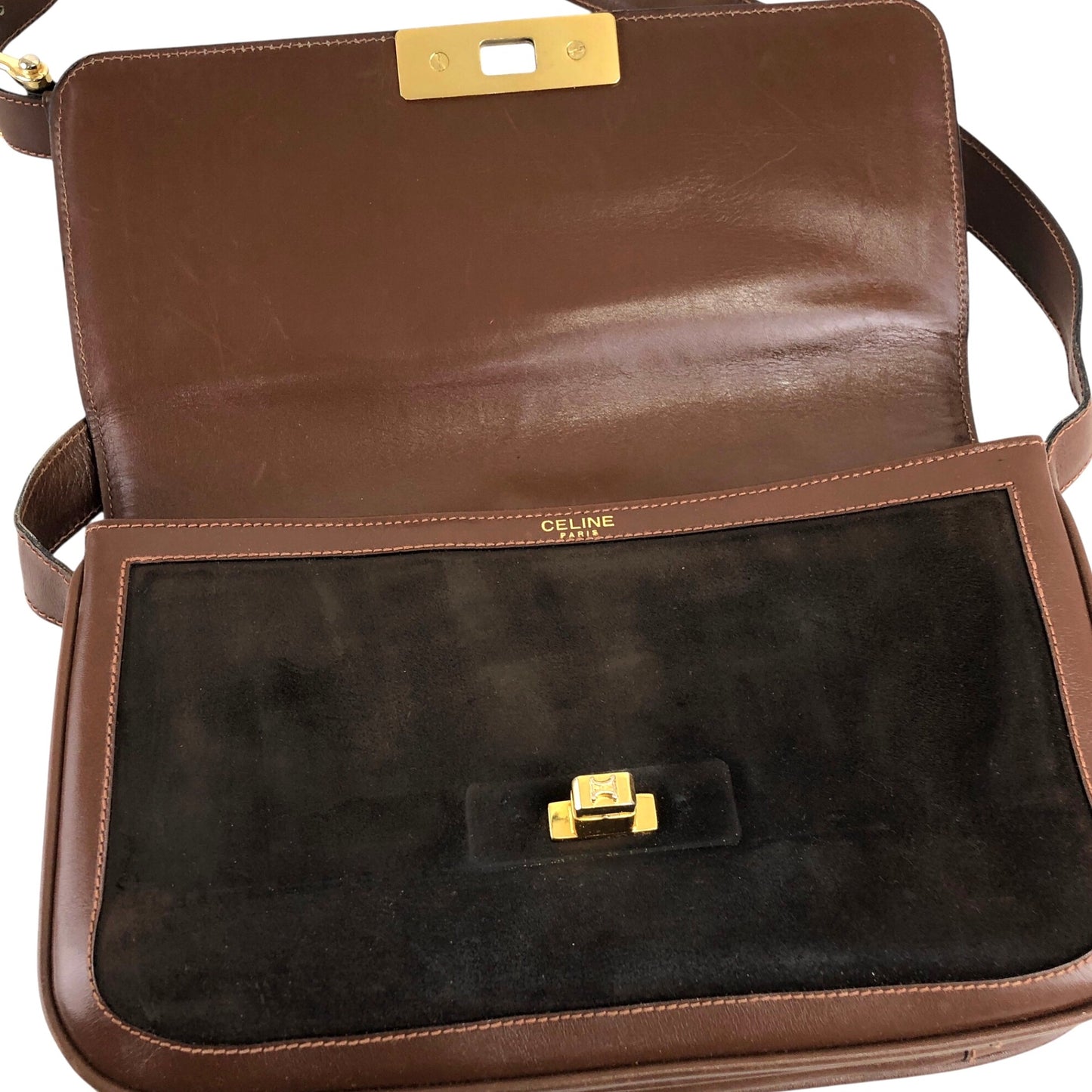 CELINE Blason Turn Lock Shoulder bag Brown Vintage j6d53x